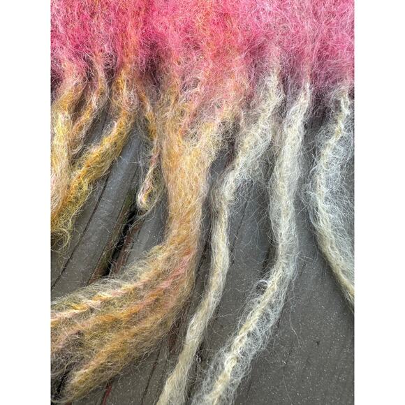 Abraham & Straus 100% Mohair Scarf orange coral yellow large Plaid Germany70x17” - Picture 12 of 12